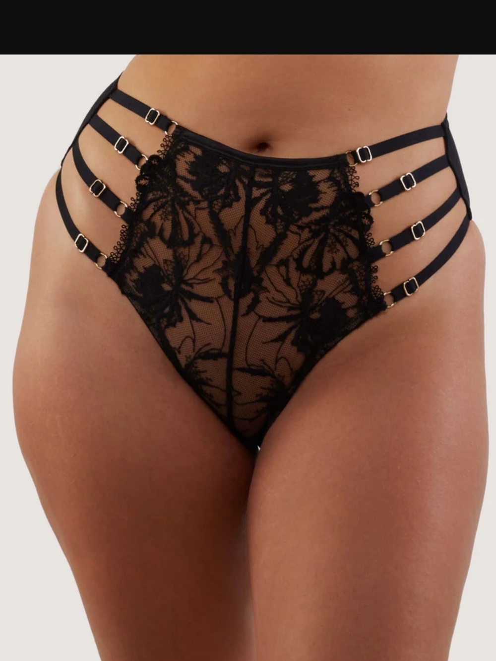 NWT Playful Promises Vivian Black Embroidery High Waisted Brief - 18